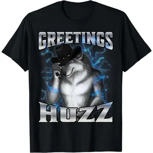 Cotton Graphic Tee Cringe Alpha wolf Greetings Huzz T-Shirt Short Sleeve Tshirt