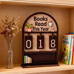 Wooden Annual Reading Count Display Set, Tracks Up to 999 Books, DIY Text Design, Modern Style, Office Home Decor, Office Bookshelf Decor Gift, Home Decoration