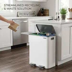 Garvee 16 Gallon Dual Compartment Kitchen Trash Can Stainless Steel Recycling Station With Soft Close Lids And Removable Inner Buckets