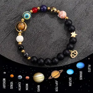 Twelve Zodiac Bracelet Pink Eight Universe Galaxy Bracelet Pendant Couple Bracelet Hand-made Beads, Daily Party Gift
