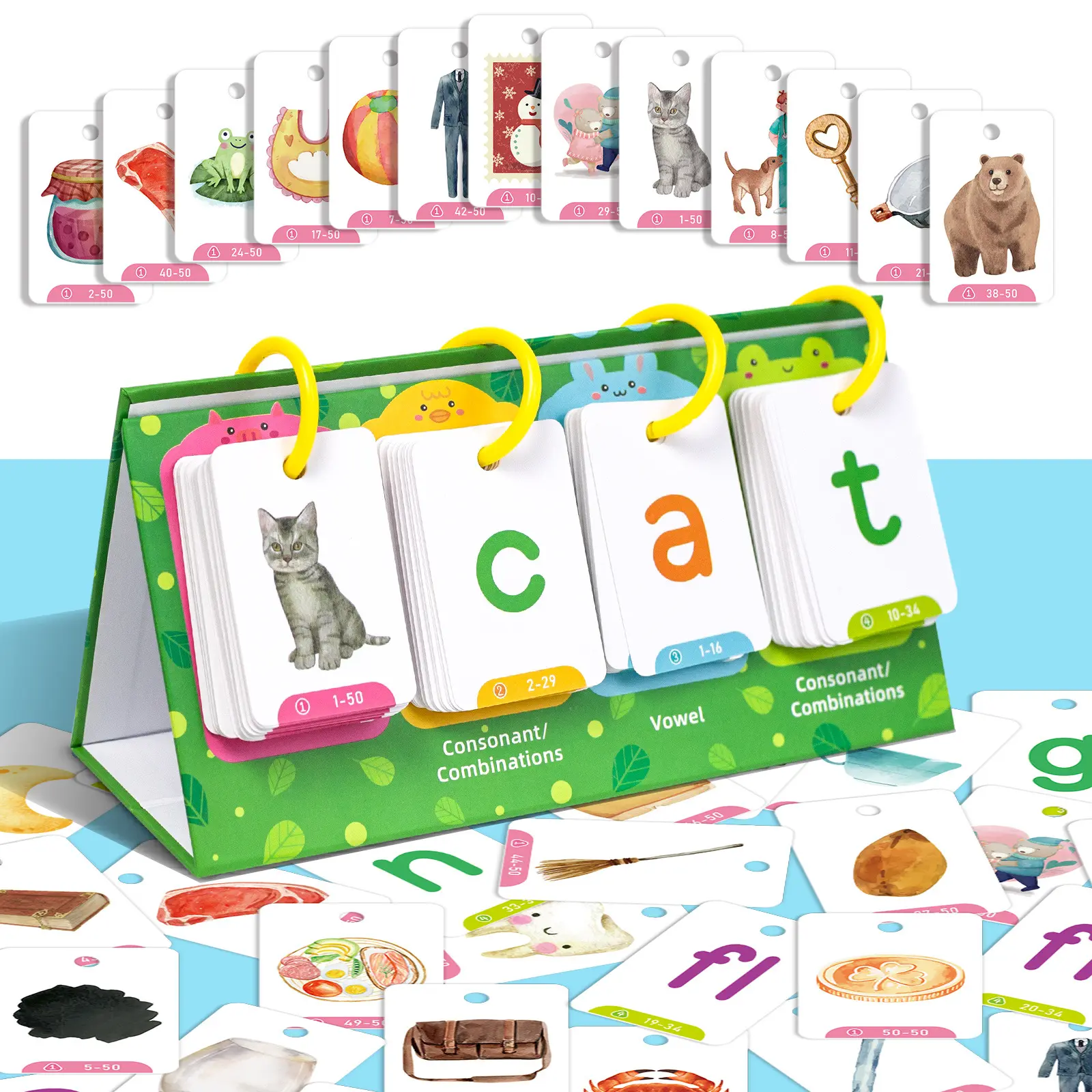 129-Piece Double-Sided CVC Word Flip Flashcards - Educational Toy for Kids, Enhances Spelling Skills, Supports Literacy Development for Classroom & Homeschool Use