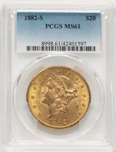 Liberty Double Eagles (1882-S $20 Blue Gradient)