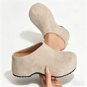 Women’s closed-toe platform wedge mules, slip-on faux suede clogs, casual chunky backless loafers, comfortable wedge heel shoes for everyday wear