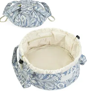 Narwey Barrel Drawstring Makeup Bag Large Floral Cosmetic Bag Make up Bags Toiletry Bag Travel Bags for Toiletries Organizer for Women Gift for Teen Girls