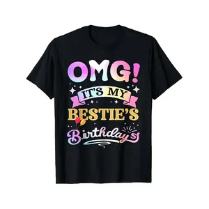 Women's Short-Sleeve Round Neck BFF Birthday T-Shirt - Best Friend Matching Streetwear Tee with OMG Design, Casual Crewneck Party Top, Machine Washable Gift Idea