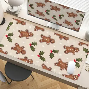Extra Large Christmas Gingerbread Man Holly Mouse Pad Festive Gaming Desk Pad 35x16 Inch Computer Keyboard Mousepad with Non-Slip Rubber Base Durable Stitched Edge Perfect Gift for Home and Office