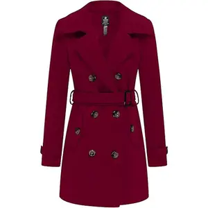 Wantdo Women's Double Breasted Pea Coat - Winter Mid-Long Trench Coat with Belt, Womenswear Jackets, Elegant Outfit, Christmas Gift Ideas