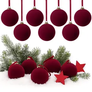 Christmas Clearance Sale Velvet Christmas Ornaments Burgundy Christmas Decor Flocked Christmas Balls Christmas Tree Bows Multicolor Christmas   Decorations for Xmas Tree Wall Front Door Porch Home Holiday Wedding Party Christmas Gifts Navidad Decoración