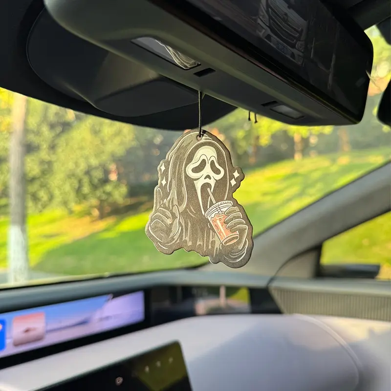 Anime Halloween Skull Ghost Car Air Freshener, Car Fragrance, Car Scents, Car Accessory, Long-Lasting Scented Paper Pendant, Stress Relief Aromatherapy, Fits Rearview Mirror & Vent