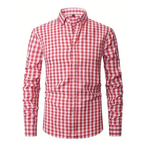 [Plaid Pattern Shirt] Classic Plaid Long Sleeve Button Down Lapel Shirt - Men's Spring Autumn Casual Trendy Tops(Sheet)