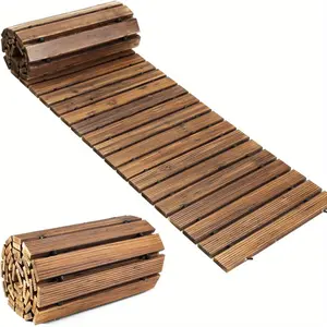 PIYPIY 6FT&8FT&10FT&12FT Wooden Garden Pathway, Outdoor Roll Out Decorative Garden Walkway, Weather-Resistant Non-Slip Hardwood Pathway For Garden, Backyard, Beach, Wedding Party Pathways(Dark Brown)