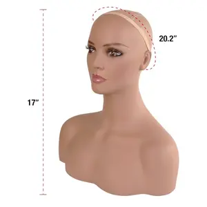 17" Realistic PVC Mannequin Head with Shoulders Upper Body for Wigs, Hats, Scarves, Jewelry Display