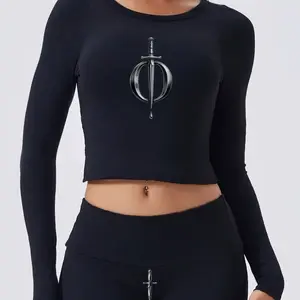 Cold Steel Set Women's Long Sleeve Top with Unique Sword Design Stylish 2 Piece Outfit for Distinctive Fashion