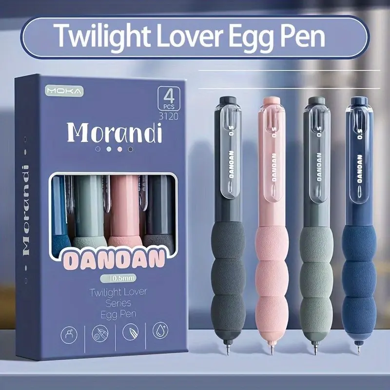 4pcs Morandi Retractable Gel Pens, 0.5mm Black Ink, College Size, Smooth Writing, No Feathers, Ideal Valentine's Day Gift, Writing Stationery, School Supplies