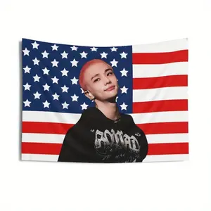 SKZ Hyunjin Pink Buzz Cut Hair American Flag Tapestry Stray Concert Banner & SKZ DominAte 2025 Wall Decor Horizontal Peach Light Beige Durable Polyester Fabric No Electricity Needed for Home Fan Events & Outdoor Concert Ba 60X40 Decoration Colorful