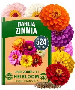 Zinnia Dahlia Seeds Pack- Bulk Flower Seeds to Plant Outside for Vibrant Blooms, 524 Zinnia Seeds Perfect for Pollinator-Friendly Gardens, Borders, and Containers (Zinnia Elegans)