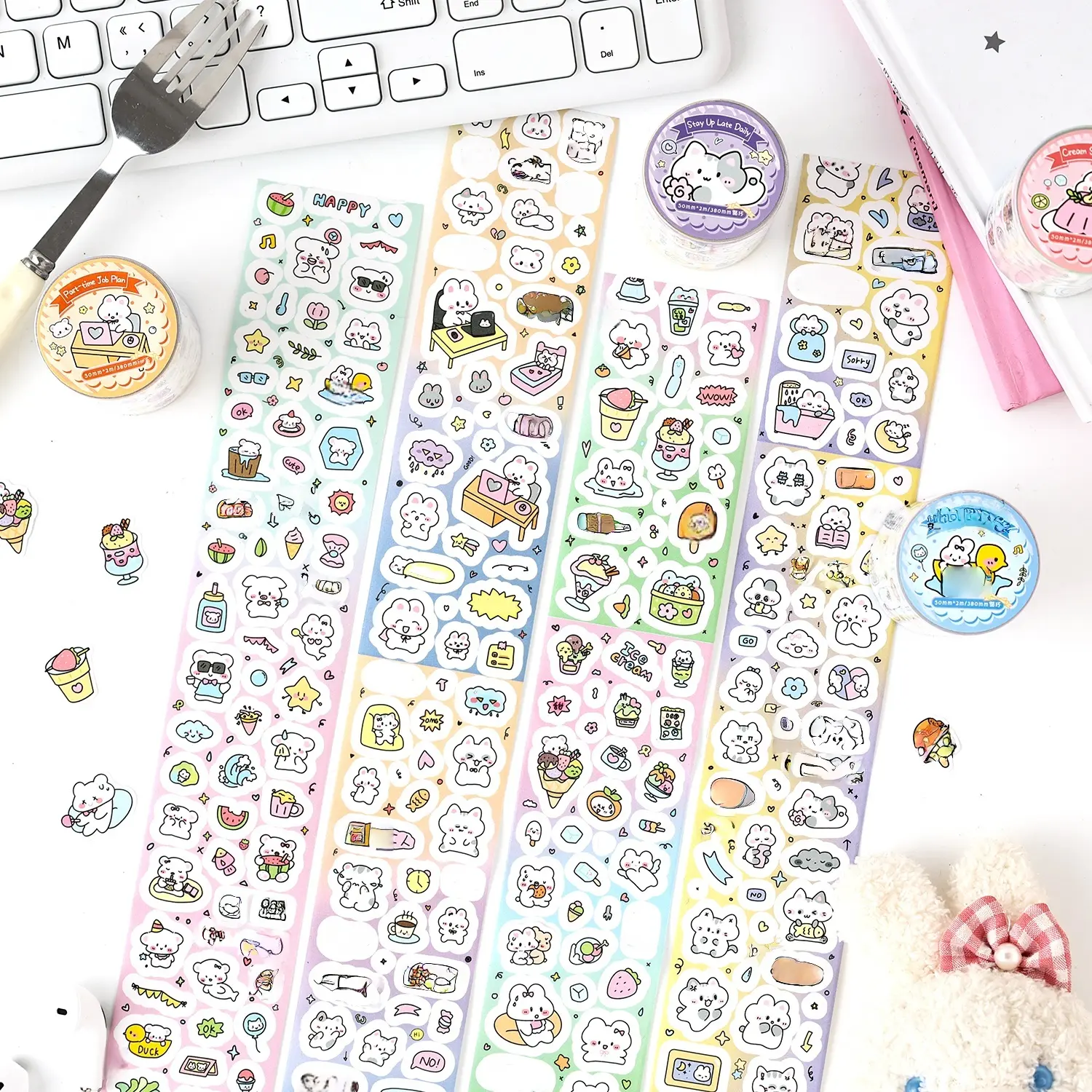 Craft Tape Roll/bag, Adorable Sweet Shop Series Anime Style Anime Design Decorative Stickers, Diary Sticker, Handmade Stationery Water Bottle Multi-Scene Base