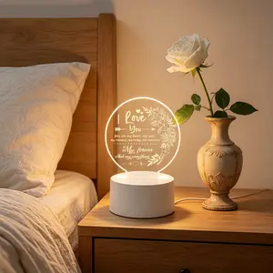Engraved Acrylic LED Night Light - "I Love You" Message, Romantic Floral Heart ECG Design - Thoughtful Gift for Expressing Love on Valentine's Day