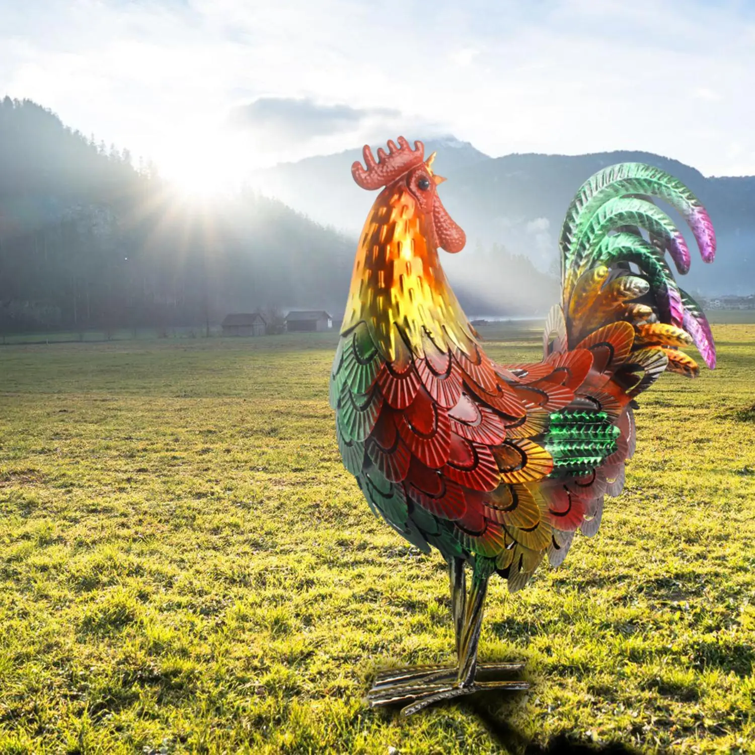 Metal Rooster Garden Statue, Rooster Garden Art, Outdoor Statue for Home Decor, Garden Decor, Patio Decor, Lawn Decor, Backyard Decor, Exterior Decorative Statues, Garden Sculptures Statues