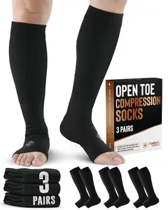 Doctor's Select Copper Toeless Compression Socks for Men and Women - Knee High, 20-30 mmHg, Black