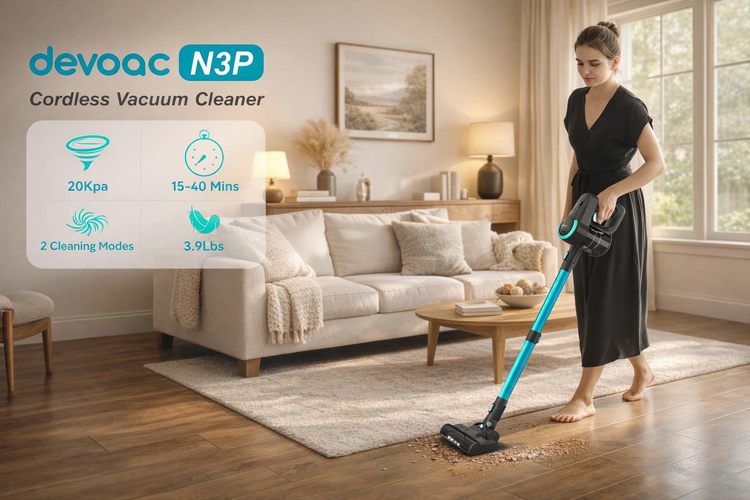 [SummerWins]Devoac Cordless Vacuum Cleaner,8-in-1 Rechargeable Stick Vacuum,Up to 40mins Runtime,Powerful Suction,Lightweight,Versatile for Hardwood Floors\Car\Carpets\Pet Hair