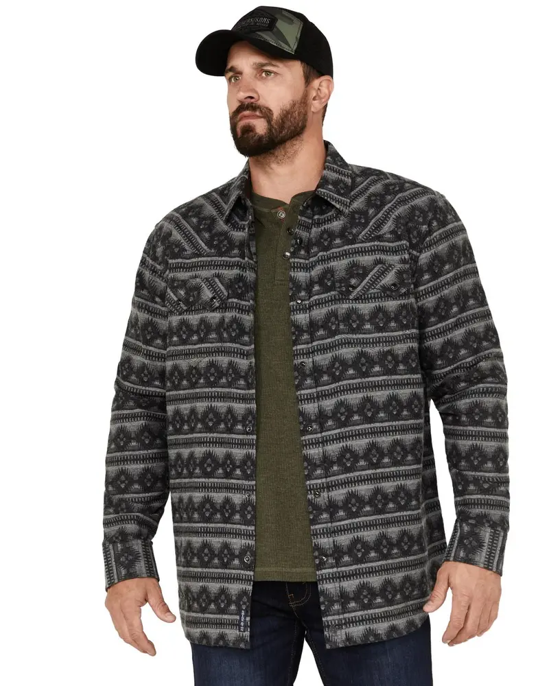 Moonshine Spirit Men's Southwestern Long Sleeve Flannel Western Shirt - Msho22fl2-Gry