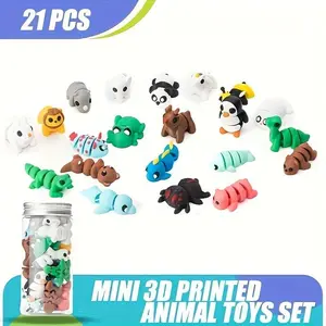 21 Pcs Mini 3D Printed Animal Set,Articulated Flexible Cute Animal Toys for Christmas,New Year,Birthday Gifts and Office Desktop Decoration