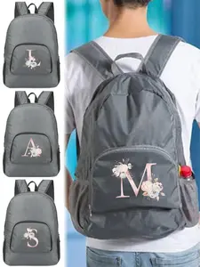 Letter Pattern Backpack, Lightweight Waterproof Backpack, Portable Travel Backpack, Outdoor Folding Waterproof Travel 26 Letter Cycling Hiking Sports Daypack for Men Women, Casual Lightweight Backpack, Backpack For School, Lightweight Daily Backpack