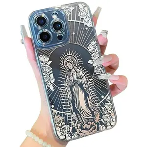 NganGee Virgin Mary Pattern Durable Full Wrap Clear Soft TPU Plastic Shockproof Protective Phone Case, Multi-Model Phone Accessory Compatible with iPhone Series 11 12 13 14 15 16 Pro Max Protection Cellphone