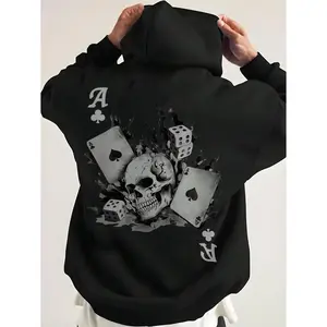 Men's cool and stylish skull print for men's autumn and winter fashion Graphic - Cotton Blend Black Long Sleeve Pullover Regular Fit | Soft & Breathable Fabric, Durable Print, Everyday Comfort, Machine Washable, edgy and urban with a gothic,