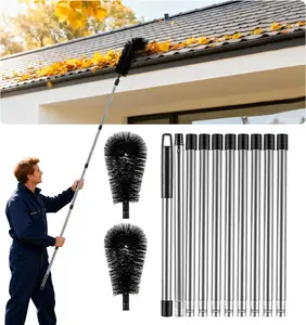 14FT Gutter Cleaning Tools from Ground No Ladder Needed 3-in-1 Gutter Cleaner with Extension Pole Adjustable Brush Shovel Scraper for Rain Gutter Debris Leaves Removal Tool with Grip