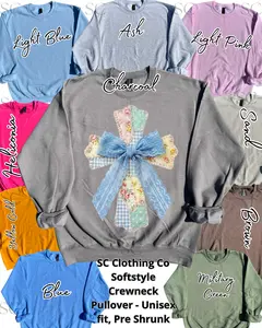 Blue Lace Cross Faux Patchwork Pullover