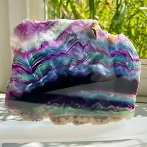 Tri-Color Fluorite Slice for Home Decor, Unique Crystal for Energy & Relaxation, Meditation Jewelry Gift for Christmas New Year Valentine's Day