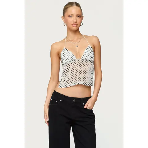 Polka Dot Backless Chiffon Top