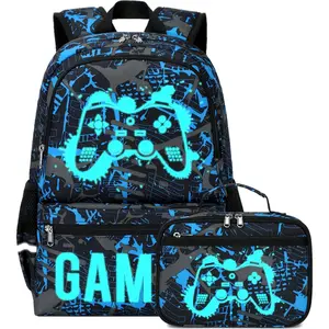 Backpack Luminous Backpack with Lunch Box, Gamepad Bookbag Back Pack