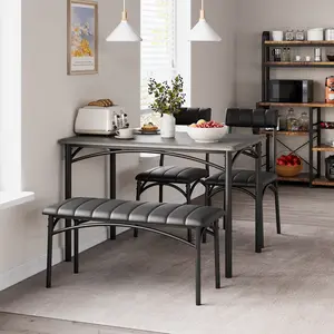 Dining Table Set for 4, Kitchen Table with Upholstered Chairs and Bench, 4-Person Dining Room Table Set, Rectangular Kitchen Table Set for Small Space, Apartment, Home, Studio, Rustic Grey