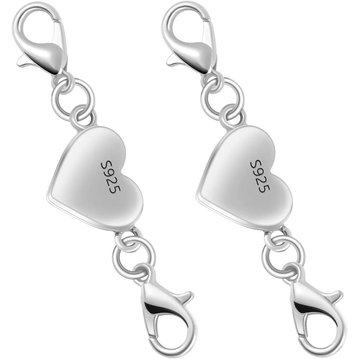 2pcs 925 Silver Heart-Shaped Magnetic Jewelry Clasps - Jewelry Making Supplies, Magnetic Snap Close, Tarnish-Resist Wear, Secure Fit Converter, Seamless Chain Extender Connector for Necklaces, Bracelets