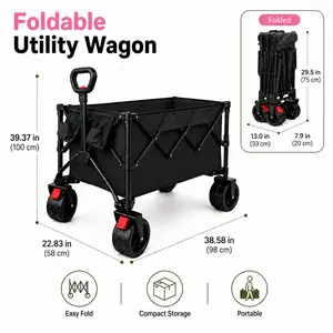 250L XL Collapsible Wagon Cart with 10-Inch All-Terrain Wheels & Dual Brakes, Heavy-Duty Folding Utility Wagon for Camping, Beach, Grocery, Garden, Sports, Picnic & Travel Wheelbarrow