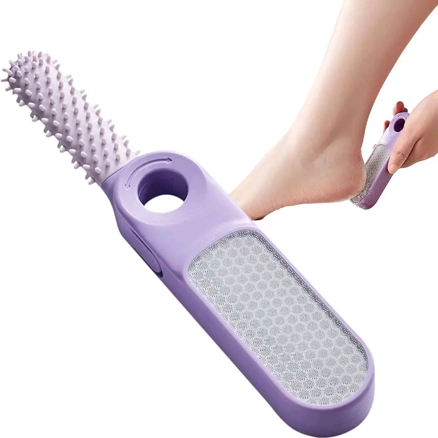 2 in 1 Toe Cleaning Brush & Foot File Callus Remover, Double Sided Callus Remover for Feet, Metal Foot Scrubber for Cracked Heel, Professional Foot Scraper Pedicure Tool to Remove Hard Skin
