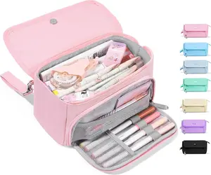 Sooez Super Large Pencil Case, Big Capacity Pencil Bag with 3 Compartments, Hold 200 pencils, Cute Pencil Pouch with Zipper, Portable Stationery Pen Bag, Aesthetic School Supplies For Girls, Pink