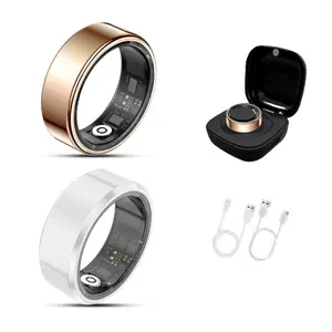 Unisex 2-Pack Luxury Wearable Smart Ring - Minimalist Bluetooth Android Fitness Tracker, Long Battery Waterproof Stainless Steel & Gilded White Ceramic Jewelry for Everyday Use & Gifting, Rose Gold Electronic Gadget