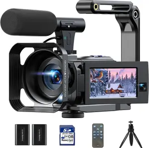 Camcorder Video Camera 5K 56MP Dual Lens YouTube Vlogging Camera with 270° Flip Touchscreen, IR Night Vision, 16X Digital Zoom, 64GB Card, Microphone, Remote- Recording Camera for Content CreatorsBattery Microphone
