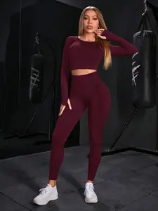 Women's Long Sleeve Pilates Training Set, Comfortable Workout, Stretchy Gym Clothes, Ideal for Fitness & Exercise Activities