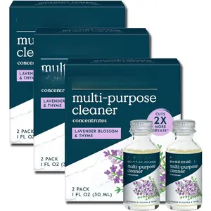 Multi-Purpose Cleaner, Refill Concentrate (6 x 1 Fl Oz) -based Household Cleaning Supplies, Ammonia & Chlorine Free, No Plastic , Lavender Blossom & Thyme, Total 3 x 2 Pack Refills
