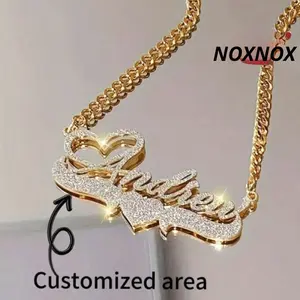 Personalized Name Necklace With Cuban Chain – Custom Heart Letter Pendant Stainless Steel Gift For Men Women