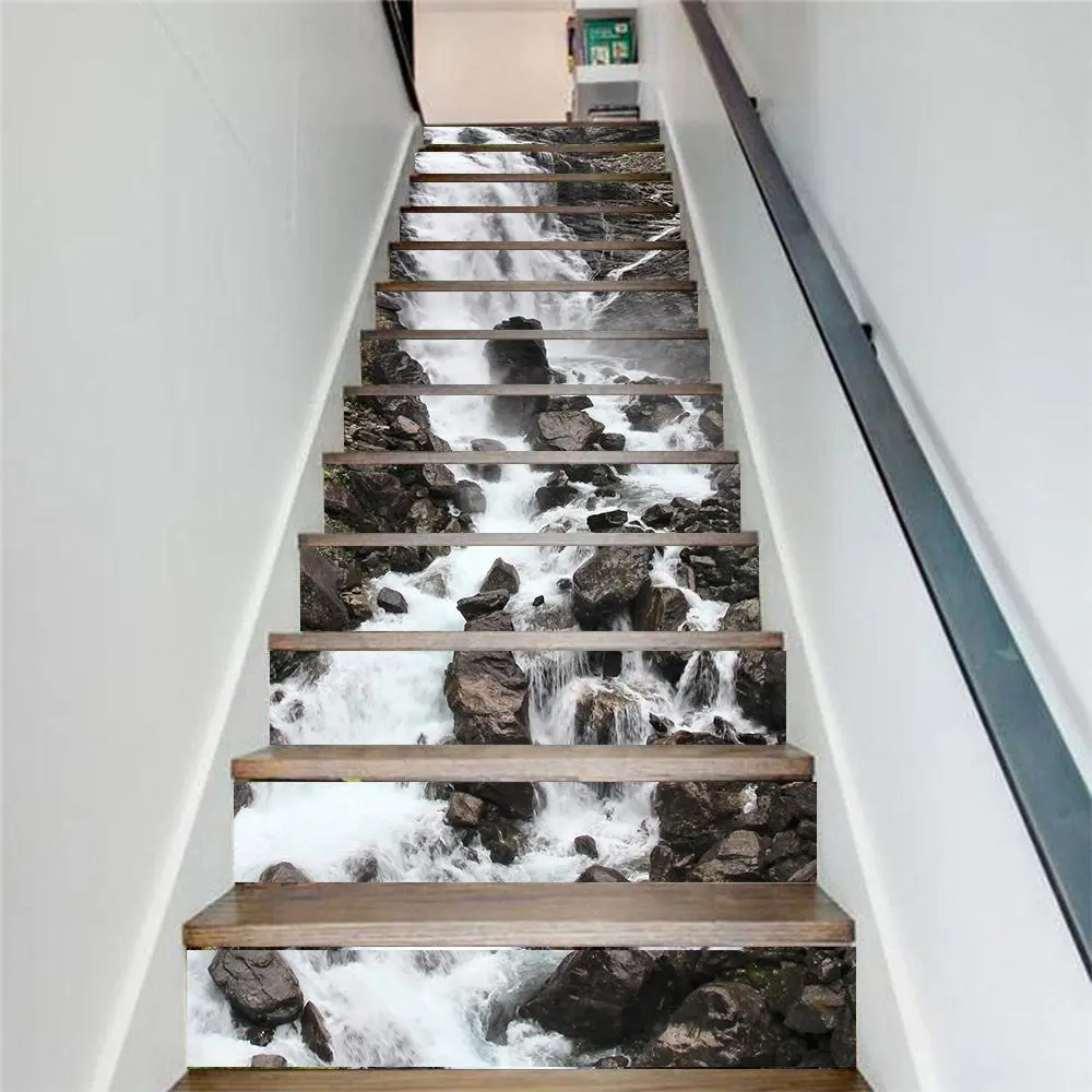 Waterfall Pattern Stair Sticker, Self-adhesive Waterproof Removable Wall Sticker, Decorative Sticker for Home Living Room Bedroom, Wall Art Stickers, Decorative Decal