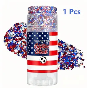 Red White Blue Patriotic Glitter Stick, Face Hair Body Chunky Glitter Gel for 4th of July Independence Day Party Makeup