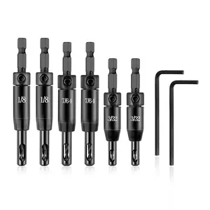 6 count CC2430 Self Centering Drill Bit Set 3/32", 7/64", 1/8" - VIX Bit for Bosch Clic-Change 1/4" Hex Shank Drill - Self Centering Hinge Drill Bit #6 8 10 Screws
