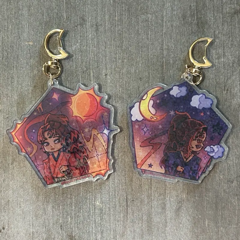 Demon Slayer Kokushibo & Yorrichi Charms with Moon Design Collectible Anime Accessories