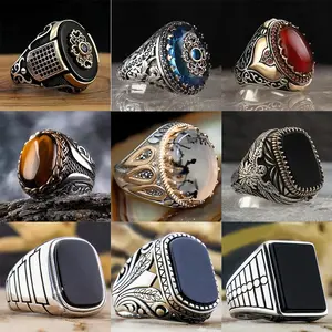 Retro Handmade Turkish Ring For Men Vintage Double Swords Black Zircon Rings Punk 2025Trendy Islamic Religious Muslim Jewelry Gothic Stainless Steel Crown of Thorns Ring